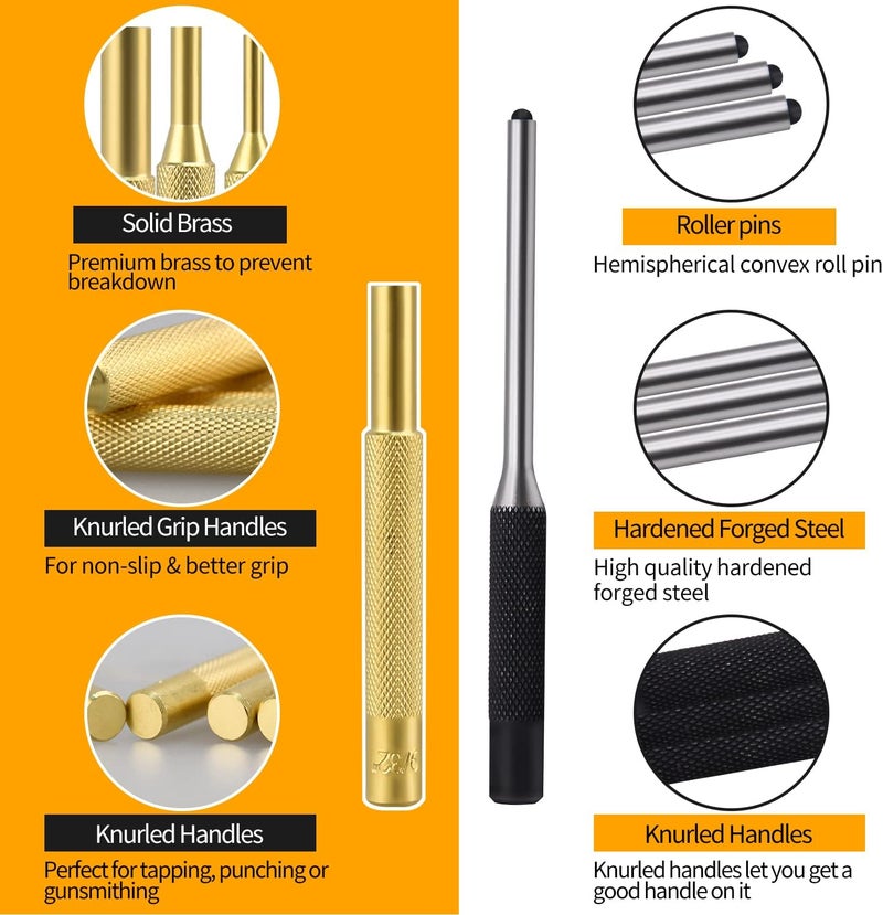 LFSEMINI Pin Punch Set, 22pcs Removing Repair Tools, Including Universal Block, Brass Pin Punches, Steel Pin Punches and Hammer - Image 4